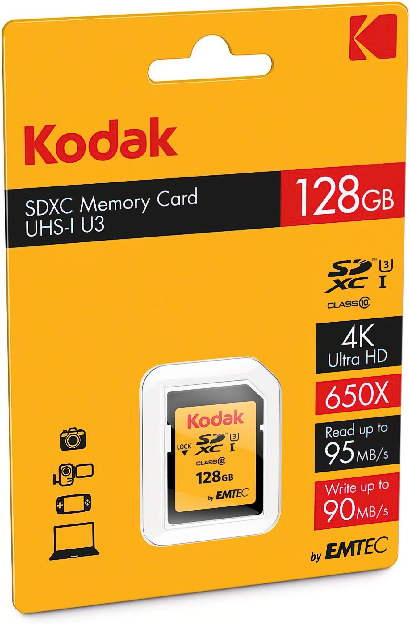 Kodak SDXC Speicherkarte, 128Gb, Klasse 10 / UHS-1 U3 EKMSD128GXC10HPRK
