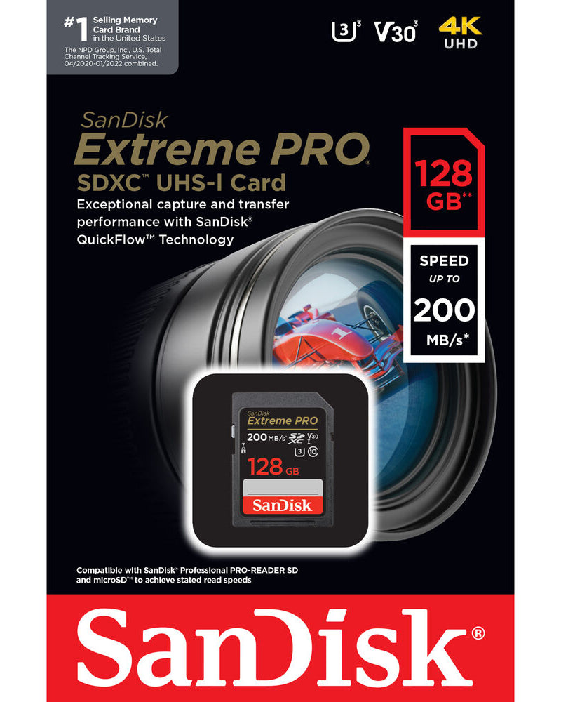 Carte Mémoire SDXC SanDisk Extreme Pro, 128Go, Classe 10 / UHS-1 U3 SDSDXXD-128G-GN4IN