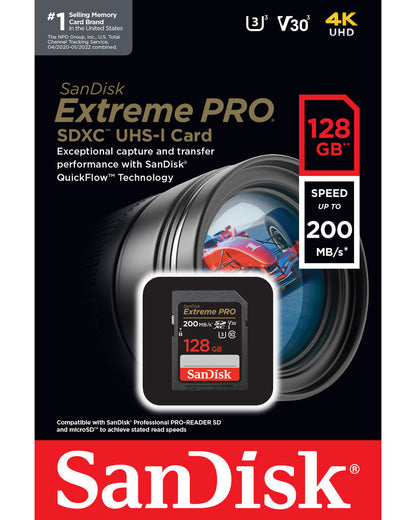 Carte Mémoire SDXC SanDisk Extreme Pro, 128Go, Classe 10 / UHS-1 U3 SDSDXXD-128G-GN4IN