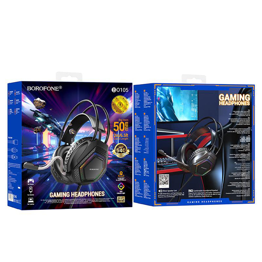 Casque Gaming 3,5 mm Borofone BO105 Thunder, RGB, 2m, Noir