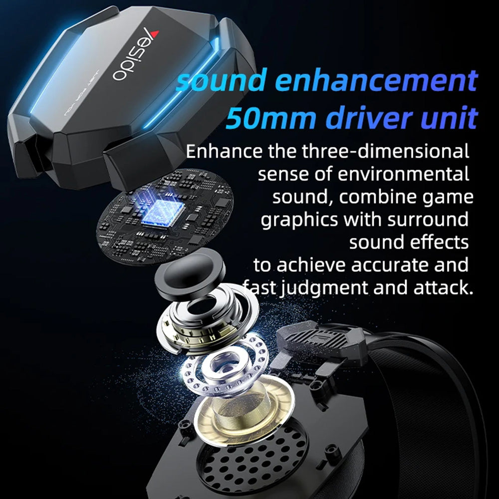 Casques Gaming 3.5mm Yesido EK03, RGB, 2m, Noirs