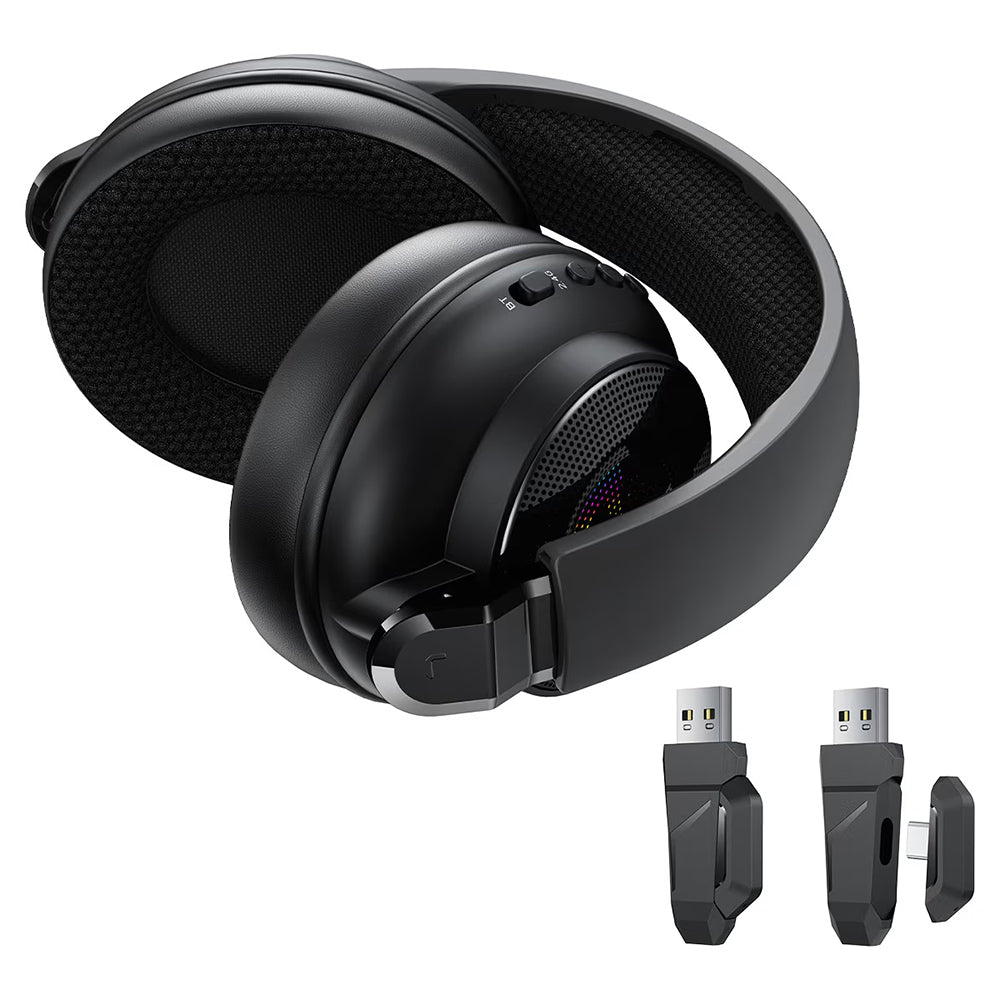 Acefast H15 Wireless Gaming-Kopfhörer, RGB, BT / Wi-Fi / Kabelgebunden, Schwarz