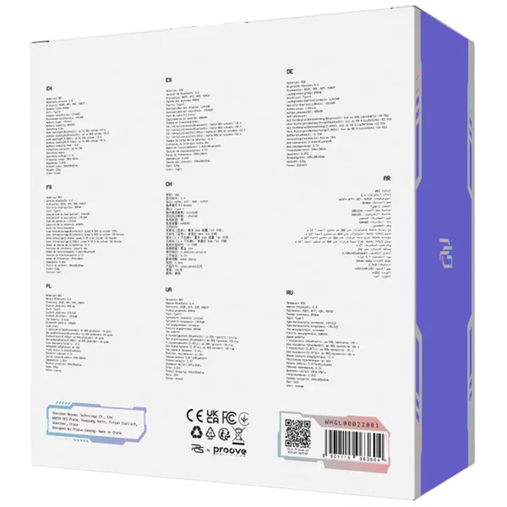 Casque Gaming Sans Fil Proove Glimmer, RGB, BT / Wi-Fi / Filaire, Noir WHGL00022001