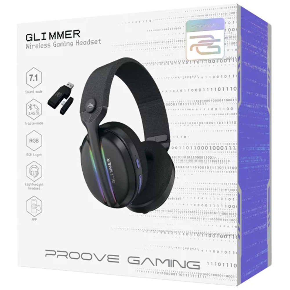 Casques Gaming Sans Fil Proove Glimmer, RGB, BT / Wi-Fi / Filaire, Noir Mauve WHGL00022016