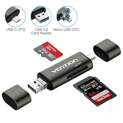 Lecteur de carte USB / USB-C / microUSB Vention, SD - microSD, Gris CCJH0