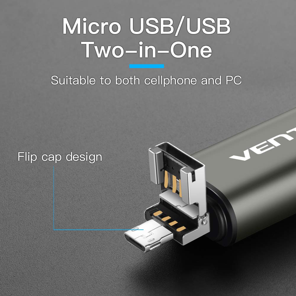 Lecteur de carte USB / USB-C / microUSB Vention, SD - microSD, Gris CCJH0