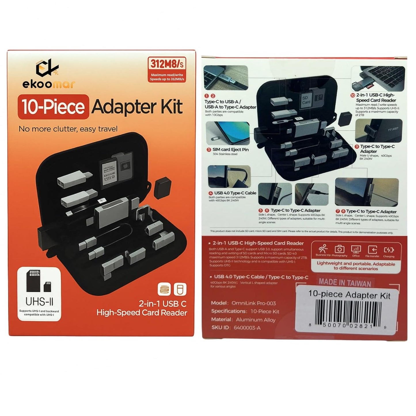 USB / USB-C Kartenleser OEM OmniLink Pro-003 Travel, 10in1, Grau