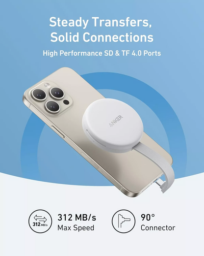 Lecteur de carte USB-C Anker MagGo pour Apple iPhone USB-C, SD - microSD, Blanc A83D1G21