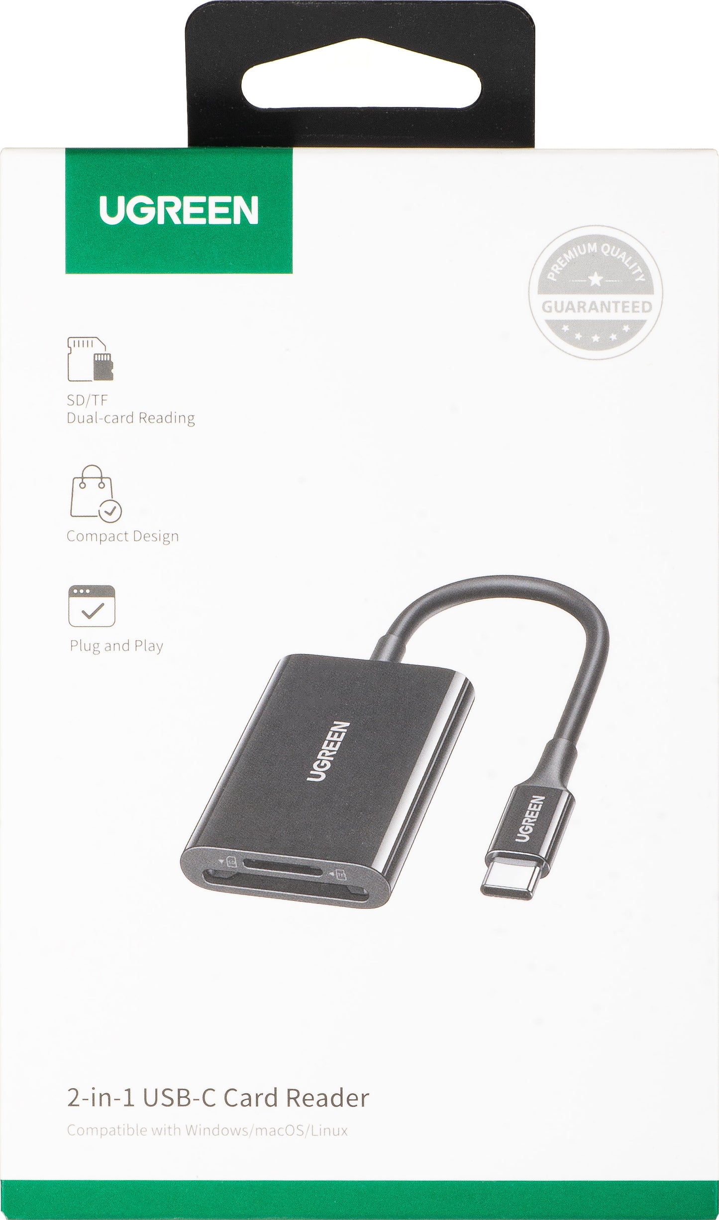Lecteur de carte USB-C UGREEN CM265, SD - microSD, Noir