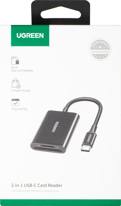 Lecteur de carte USB-C UGREEN CM265, SD - microSD, Noir