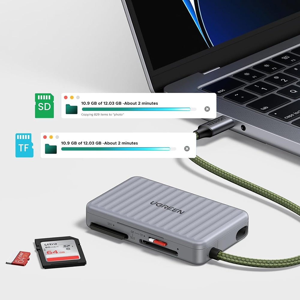 Lecteur de carte USB-C avec organisateur UGREEN 55886, 2 x SD - microSD, Gris