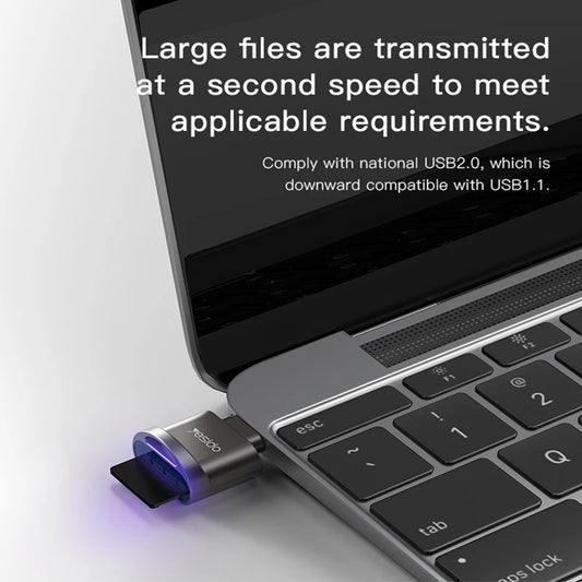 Lecteur de carte USB-C Yesido GS19, USB-A (OTG) - microSD, Gris