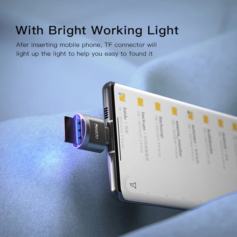 Lecteur de carte USB-C Yesido GS19, USB-A (OTG) - microSD, Gris