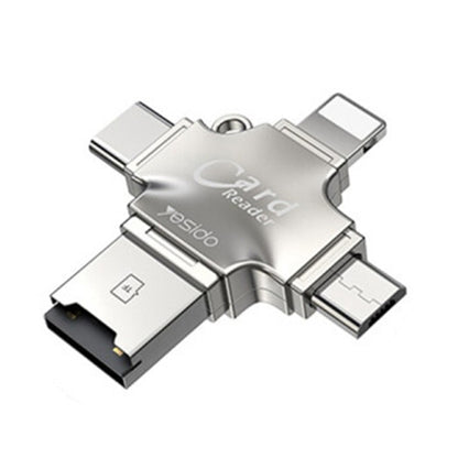 Lecteur de carte USB / USB-C / Lightning / microUSB Yesido GS13, microSD, Argenté