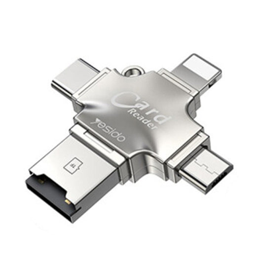 Lecteur de carte USB / USB-C / Lightning / microUSB Yesido GS13, microSD, Argenté