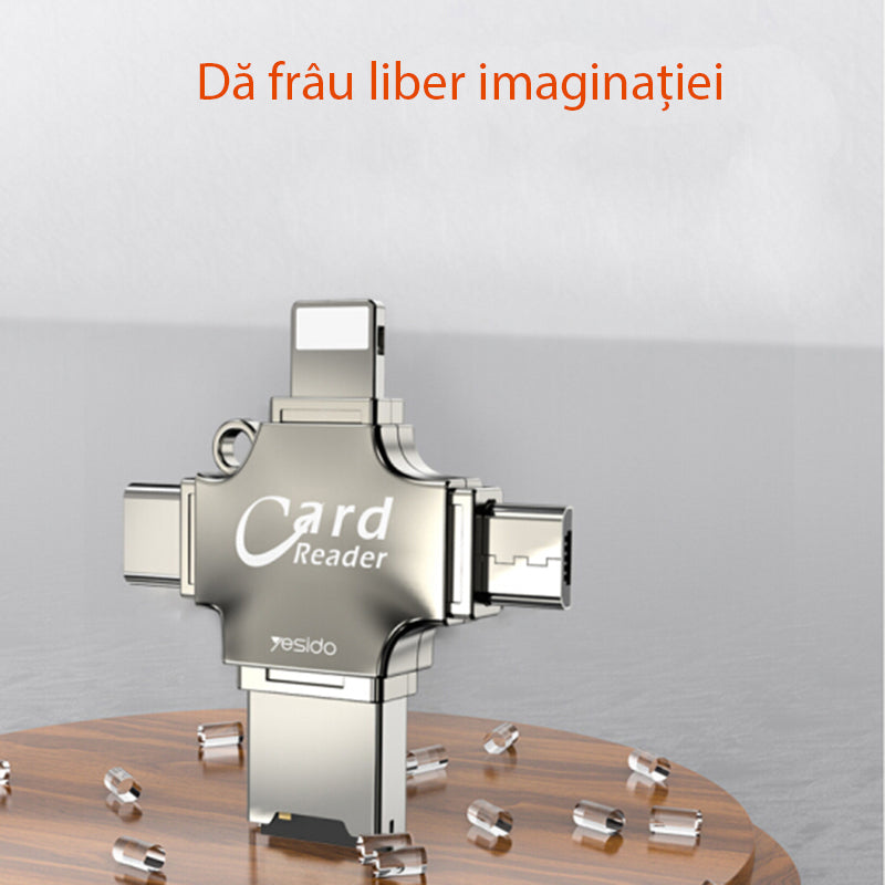 Lecteur de carte USB / USB-C / Lightning / microUSB Yesido GS13, microSD, Argenté