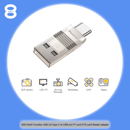 Lecteur de carte USB / USB-C Yesido GS21, microSD, Transparent