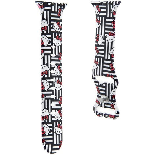 Hello Kitty Silikonarmband Kitty Heads & Stripes für Apple Watch 42mm / 41mm / 40mm / 38mm Serie, Schwarz