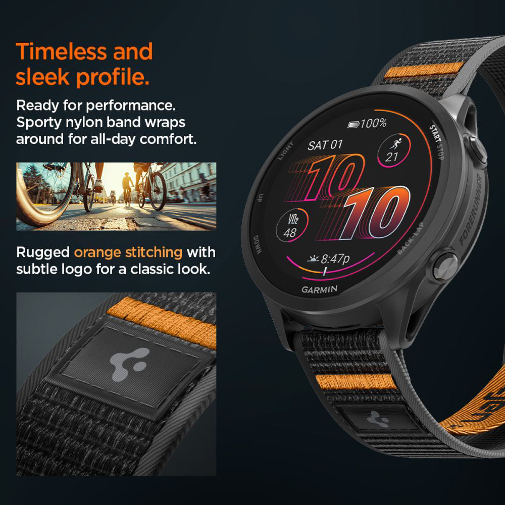 Spigen Athlex Air 2 Armband für Garmin Watch Venu / Forerunner Serie, 22mm, Schwarz Orange AMP11425
