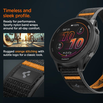 Spigen Athlex Air 2 Armband für Garmin Watch Venu / Forerunner Serie, 22mm, Schwarz Orange AMP11425