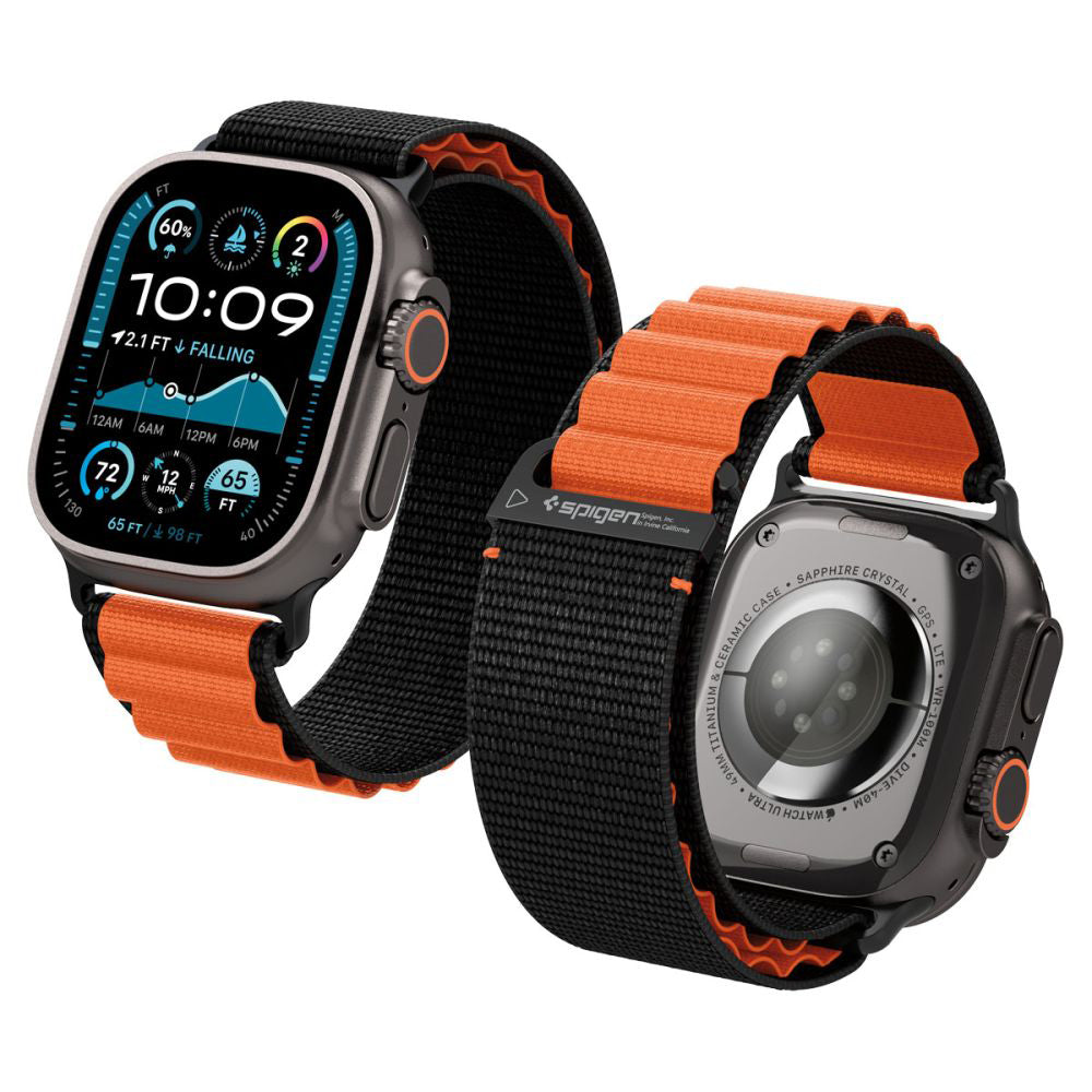 Bracelet Spigen WBF1 pour Apple Watch 49mm / 46mm / 45mm / 44mm Series, Noir Orange