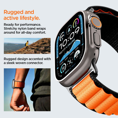 Bracelet Spigen WBF1 pour Apple Watch 49mm / 46mm / 45mm / 44mm Series, Noir Orange