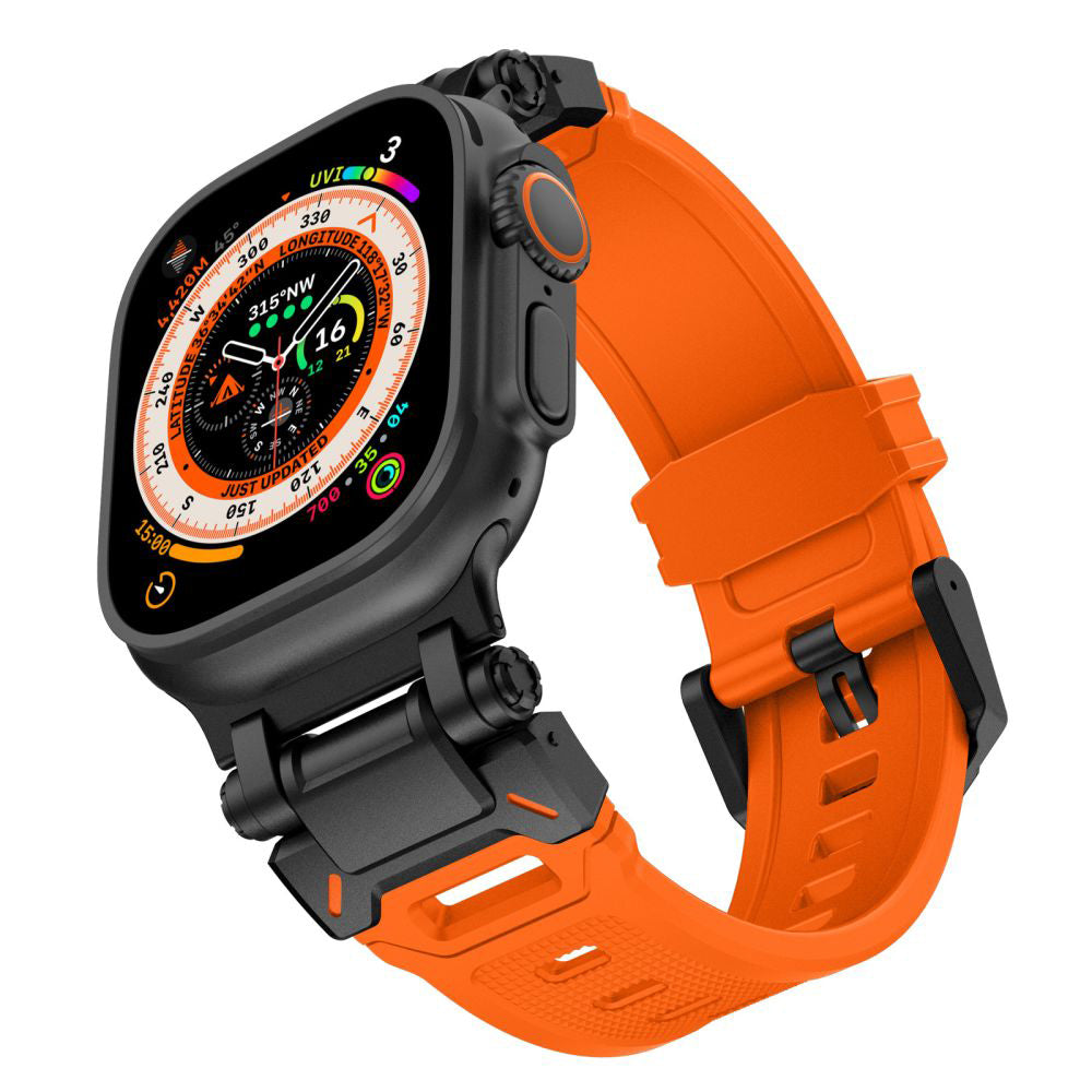 Techsuit W064 Armband für Apple Watch 49mm / 46mm / 45mm / 44mm / 42mm Serie, Schwarz Orange