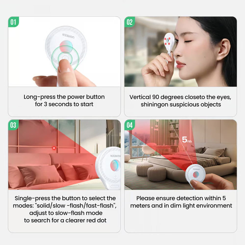 Détecteur de Caméras Cachées UGREEN LP793 (35579), Noir