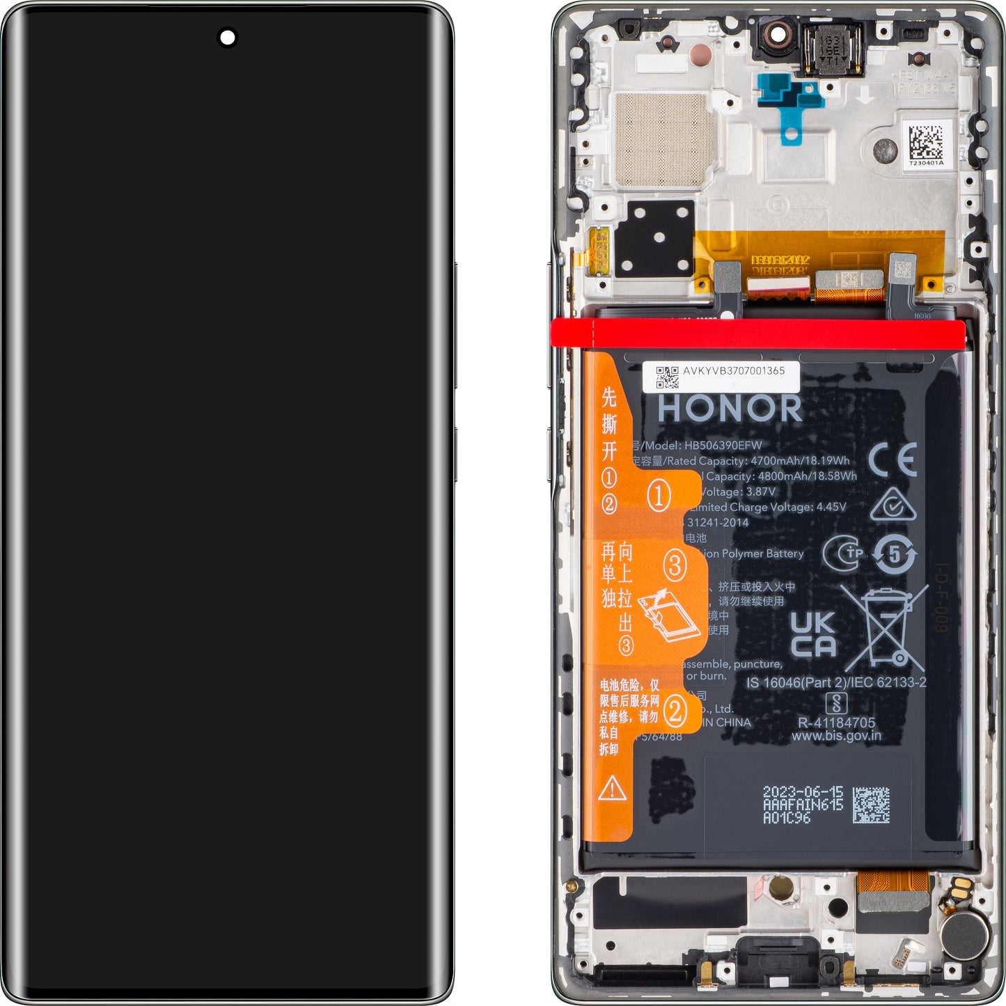 Écran tactile Honor 70 avec cadre et batterie, Noir (Midnight Black), Swap 0235ACMF
