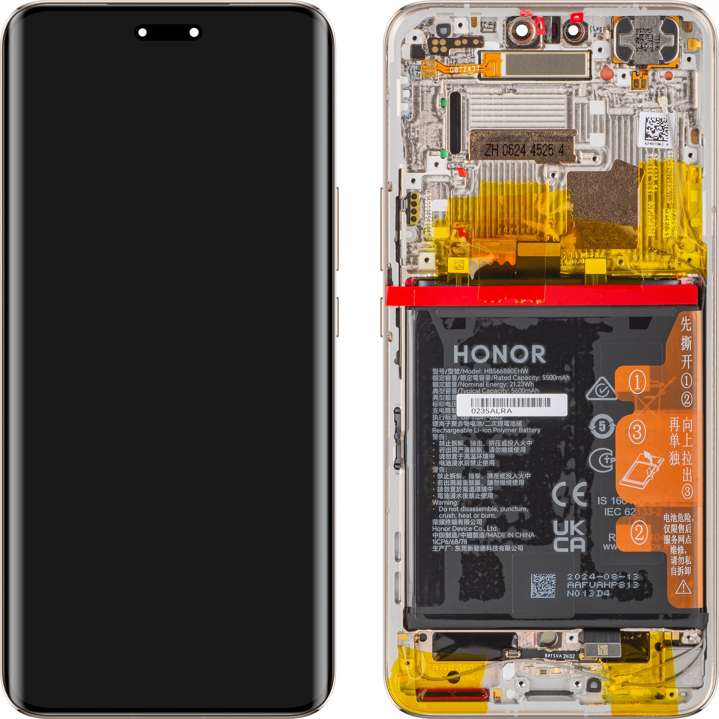 Touchscreen-Display mit Touchscreen Honor Magic6 Pro, mit Rahmen und Akku, Gold, Service Pack 0235ALRA 