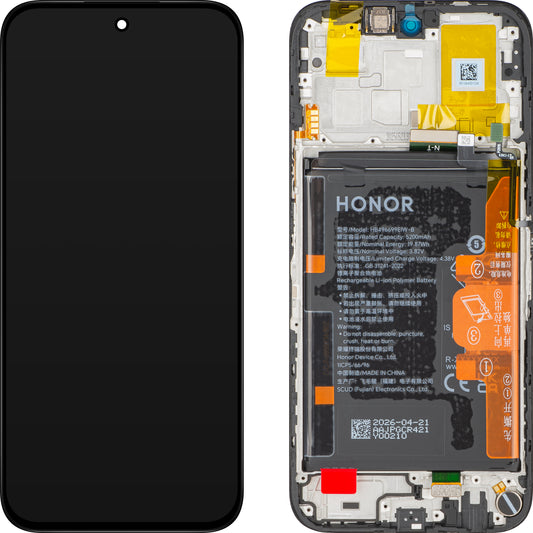 Honor X6c Touchscreen-Display mit Rahmen und Akku, Schwarz (Mitternachtsschwarz), Service Pack 0235APGS