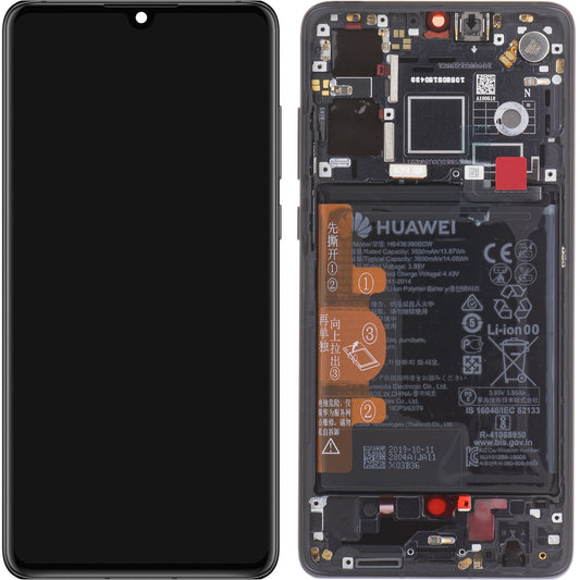 Touchscreen Display Huawei P30, mit Rahmen und Akku, Schwarz, Service Pack 02354HLT
