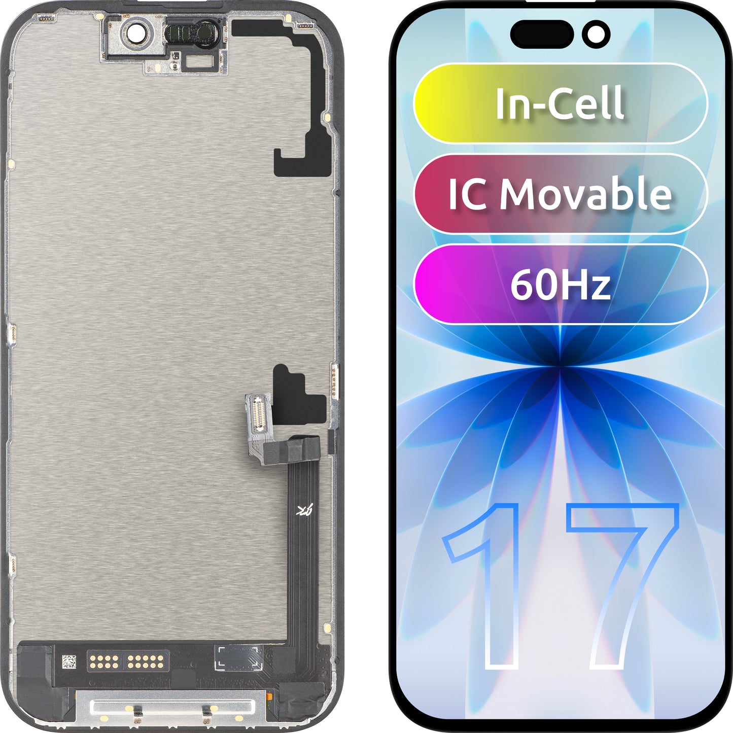 JK Touchscreen-Display für Apple iPhone 17, mit Rahmen, LCD In-Cell IC Movable Version, Schwarz