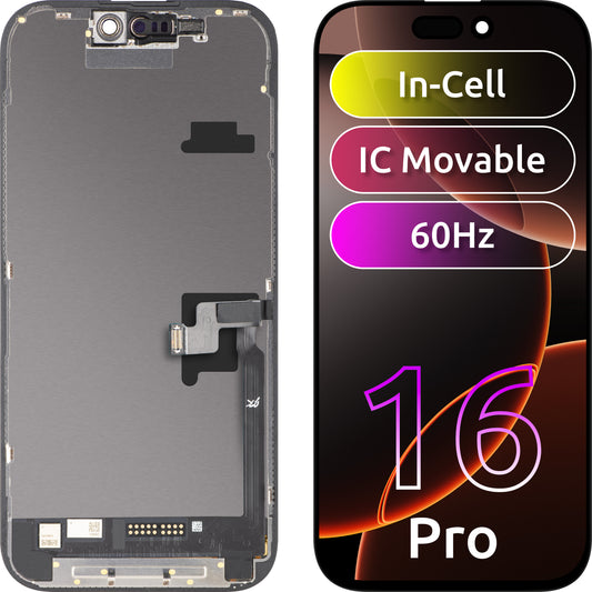 JK Touchscreen-Display für Apple iPhone 16 Pro, mit Rahmen, LCD In-Cell IC Movable Version, Schwarz