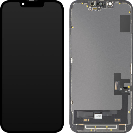 Display mit MP Touchscreen kompatibel mit Apple iPhone 14, mit Rahmen, Soft OLED FHD Diagnostic Version, Schwarz