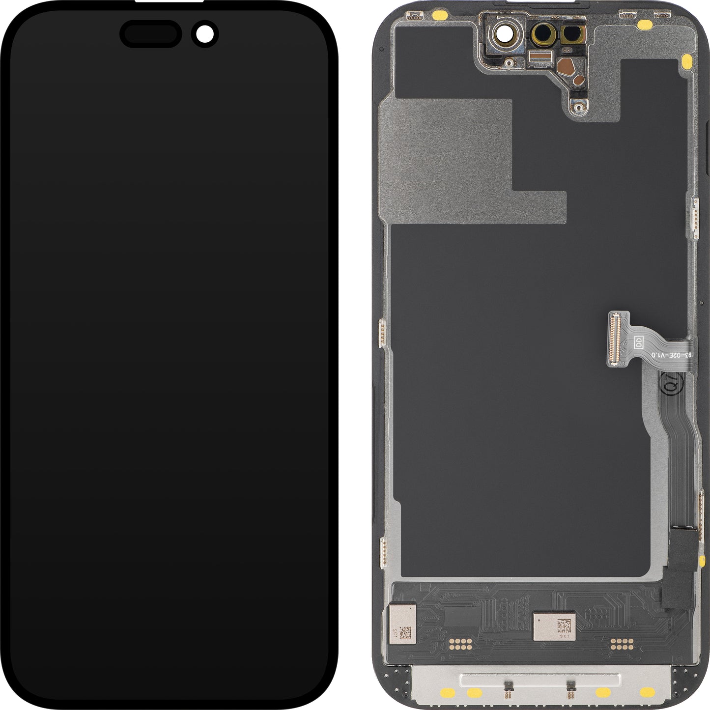 Display mit Touchscreen MP kompatibel mit Apple iPhone 14 Pro, mit Rahmen, Soft OLED 120Hz FHD Diagnostic Version, Schwarz