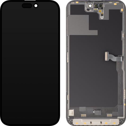 Display mit Touchscreen MP kompatibel mit Apple iPhone 14 Pro Max, mit Rahmen, Soft OLED 120Hz FHD Diagnostic Version, Schwarz