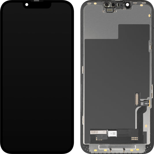 Display mit MP Touchscreen kompatibel mit Apple iPhone 13, mit Rahmen, Soft OLED FHD Diagnostic Version, Schwarz
