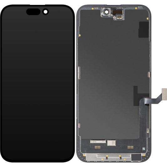 MP Touchscreen Display compatible with Apple iPhone 15 Plus, with Frame, Soft OLED FHD Movable IC Version, Black