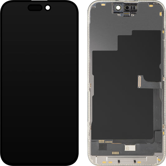 Display mit MP Touchscreen kompatibel mit Apple iPhone 15 Pro, mit Rahmen, OLED FHD Diagnostic Version, Schwarz