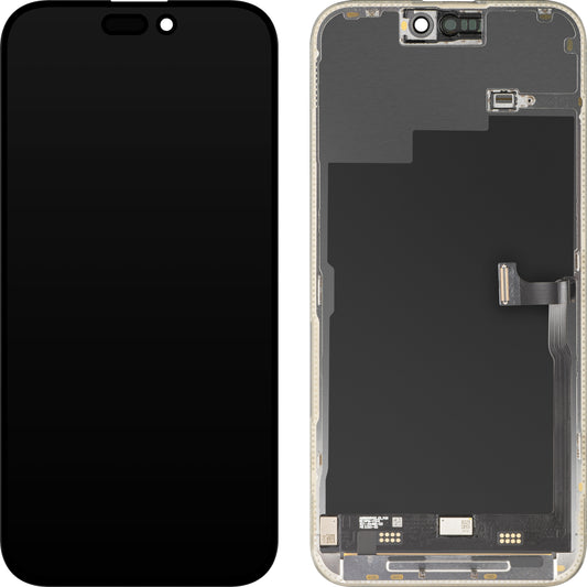 Écran tactile MP compatible avec Apple iPhone 15 Pro Max, avec cadre, version Premium Soft OLED FHD 120Hz, noir, reconditionné