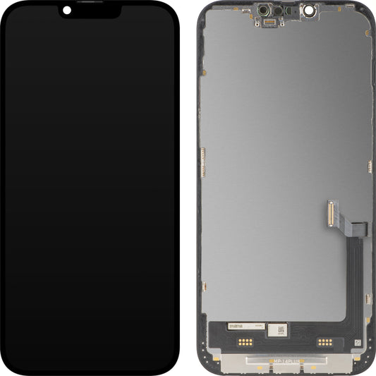 MP Touchscreen-Display kompatibel mit Apple iPhone 14 Plus, mit Rahmen, Premium Soft OLED FHD 120Hz Diagnostik Version, Schwarz