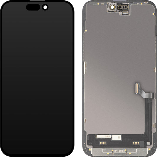 Écran avec écran tactile MP compatible avec Apple iPhone 15 Plus, avec cadre, version Premium Soft OLED FHD 120Hz Diagnostic, noir