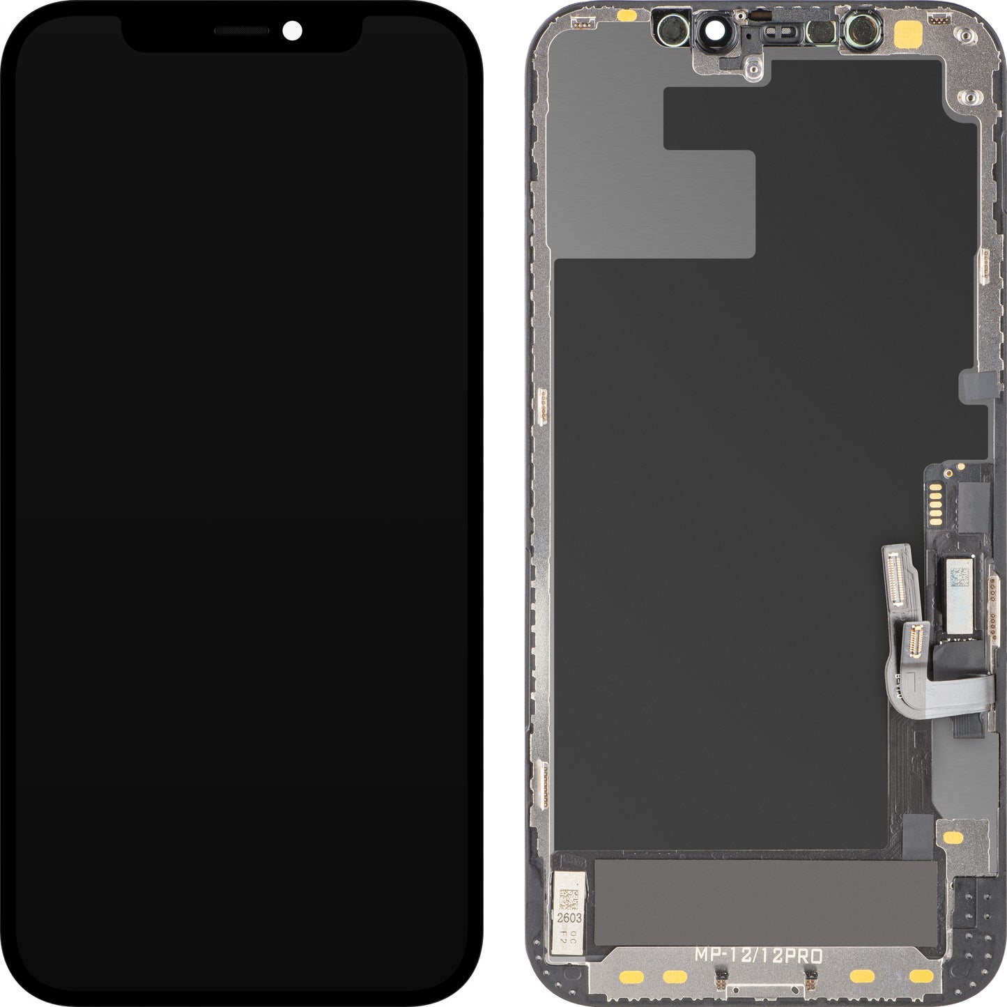 MP Touchscreen-Display kompatibel mit Apple iPhone 12 / 12 Pro, mit Rahmen, Soft-Version OLED FHD Diagnostic, Schwarz