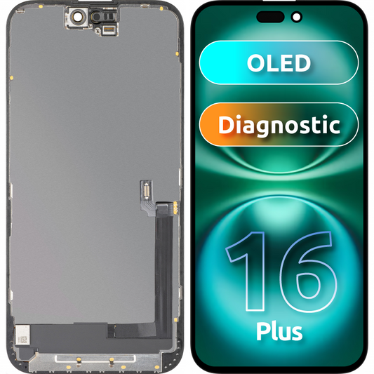Display mit MP Touchscreen kompatibel mit Apple iPhone 16 Plus, mit Rahmen, OLED FHD Diagnostic-Version, Schwarz