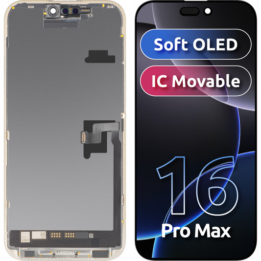 MP Touchscreen-Display kompatibel mit Apple iPhone 16 Pro Max, mit Rahmen, Soft OLED FHD IC Movable Version, Schwarz