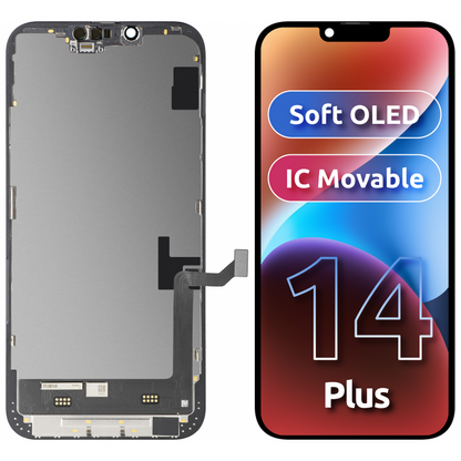 Écran tactile MP compatible avec Apple iPhone 14 Plus, avec cadre, version Soft OLED FHD IC Movable, Noir
