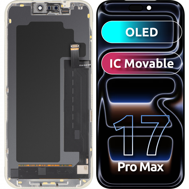 MP Touchscreen Display compatible with Apple iPhone 17 Pro Max, with Frame, OLED FHD IC Movable Version, Black