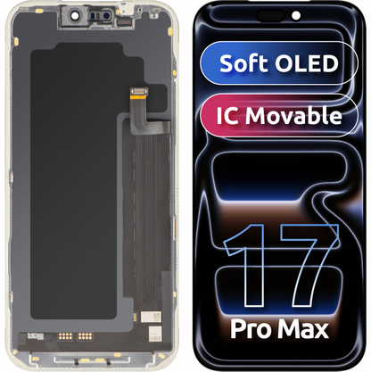 MP Touchscreen-Display kompatibel mit Apple iPhone 17 Pro Max, mit Rahmen, Soft OLED FHD IC Movable Version, Schwarz