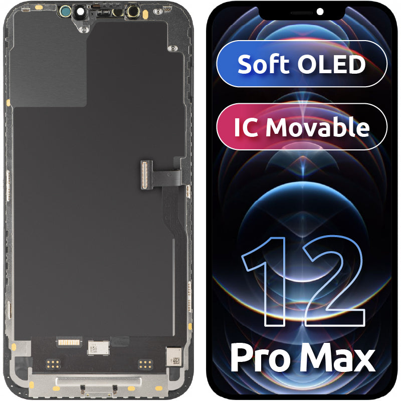 Display mit MP Touchscreen kompatibel mit Apple iPhone 12 Pro Max, mit Rahmen, Soft OLED IC Movable FHD Version, Schwarz